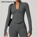 Women’s Seamless Zip-Up Workout Top – Slim Fit Athletic Jacket